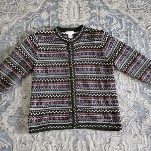 Christopher & Banks Black and Purple Patterned Cardigan